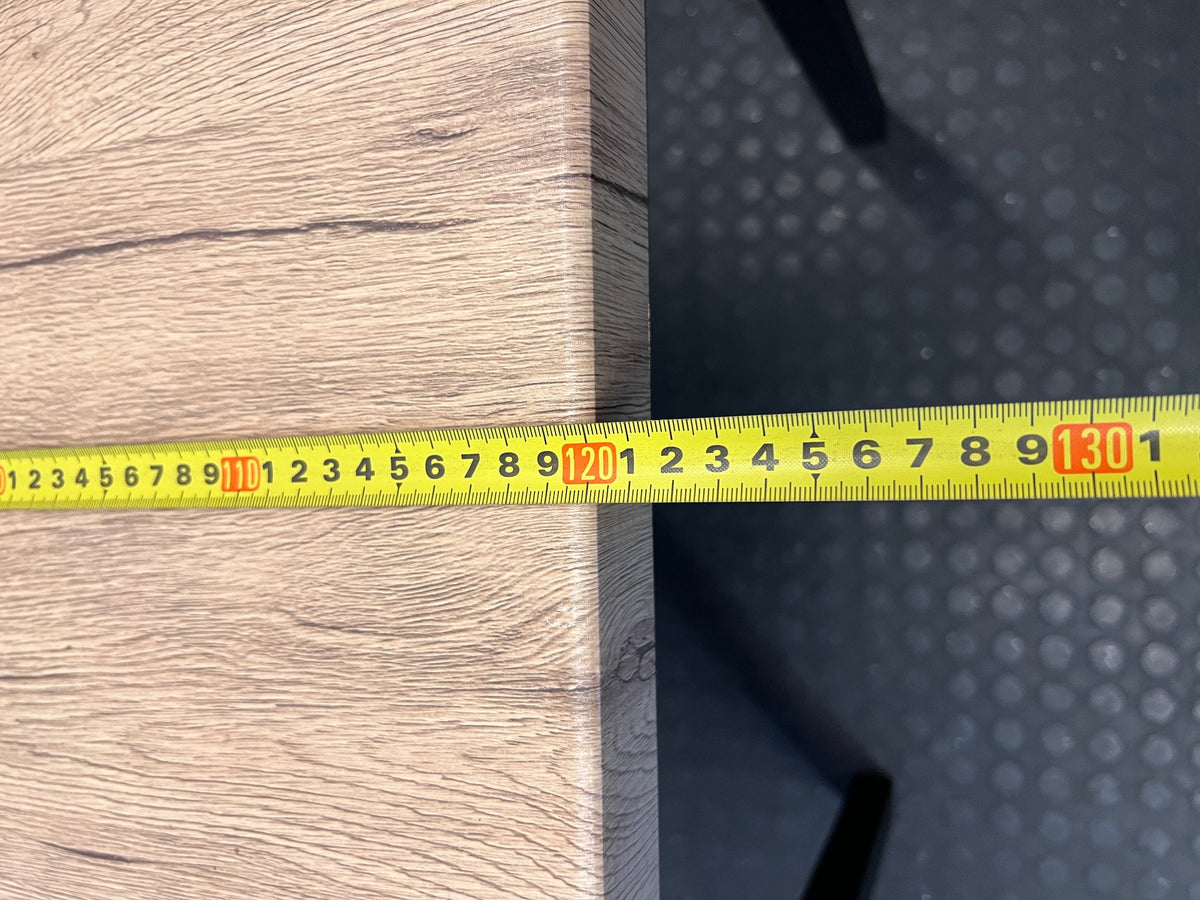 Russells Oak Finish Table with Black Metal Frame – width measurement