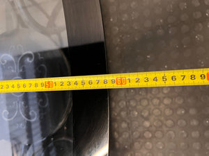 Oval Glass and Black Metal Coffee Table with Filigree Detail – width measurement