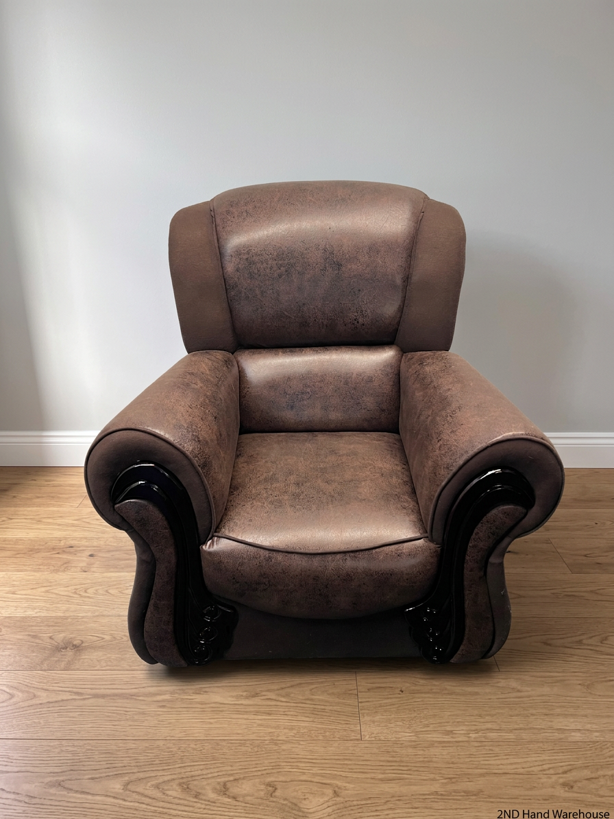 Brown Textured Faux-Leather One Seater Couch – styled product image