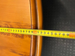 Round Yellow Wood Pedestal Dining Table – depth measurement