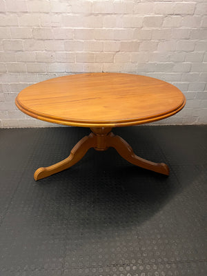 Round Yellow Wood Pedestal Dining Table – main front view