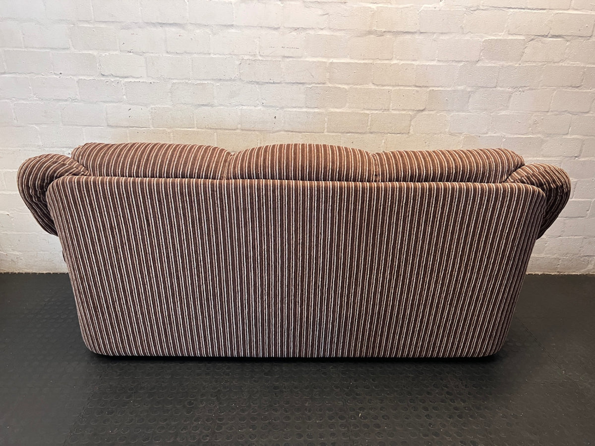 Brown Pinstripe 3 Seater Couch with Curved Wooden Feet – top view