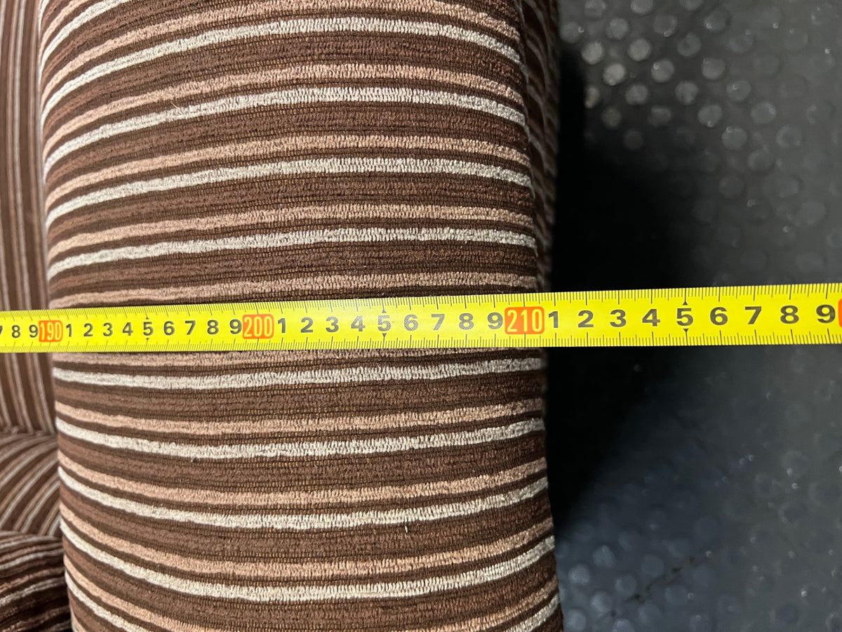 Brown Pinstripe 3 Seater Couch with Curved Wooden Feet – width measurement