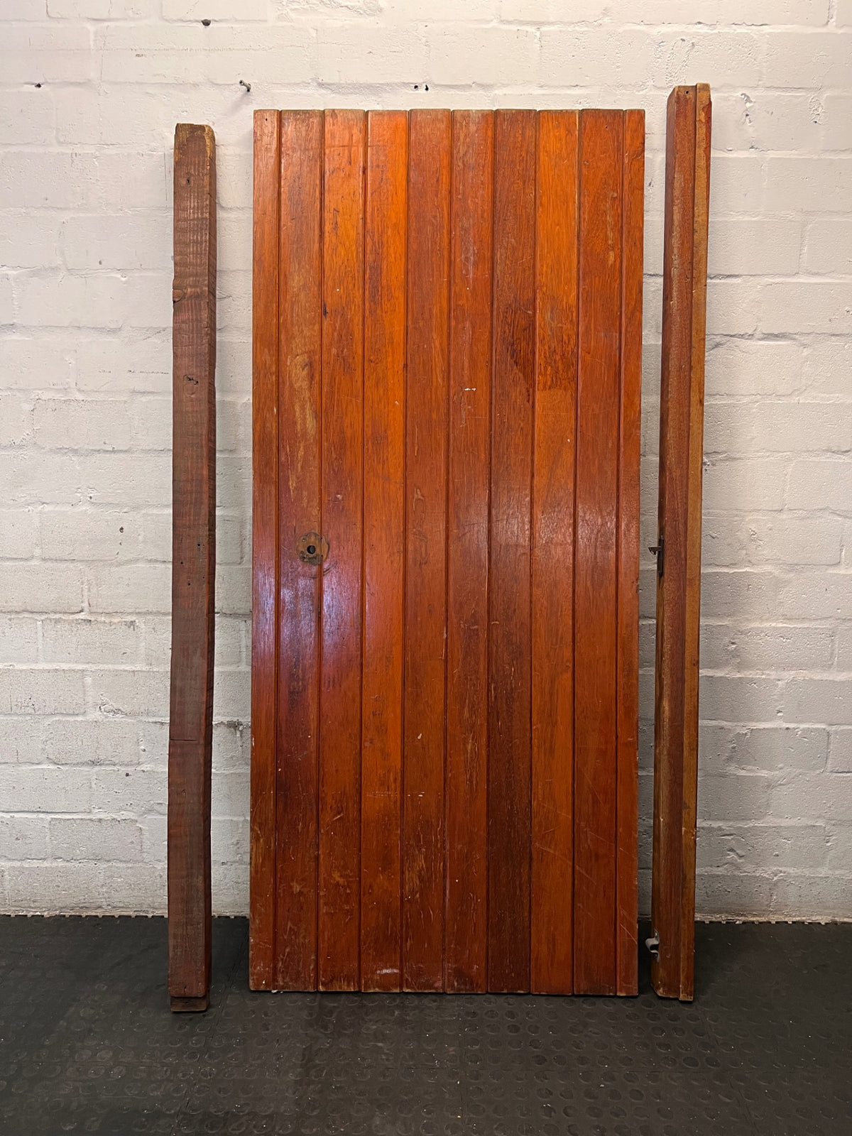 Vertical Slatted Wooden Garden Gate with Posts – side view