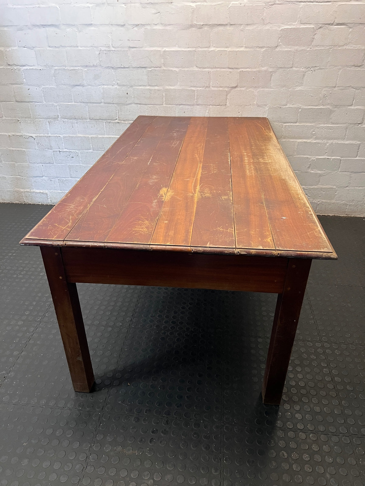Large Timber Office Desk with Shaped Apron – back view