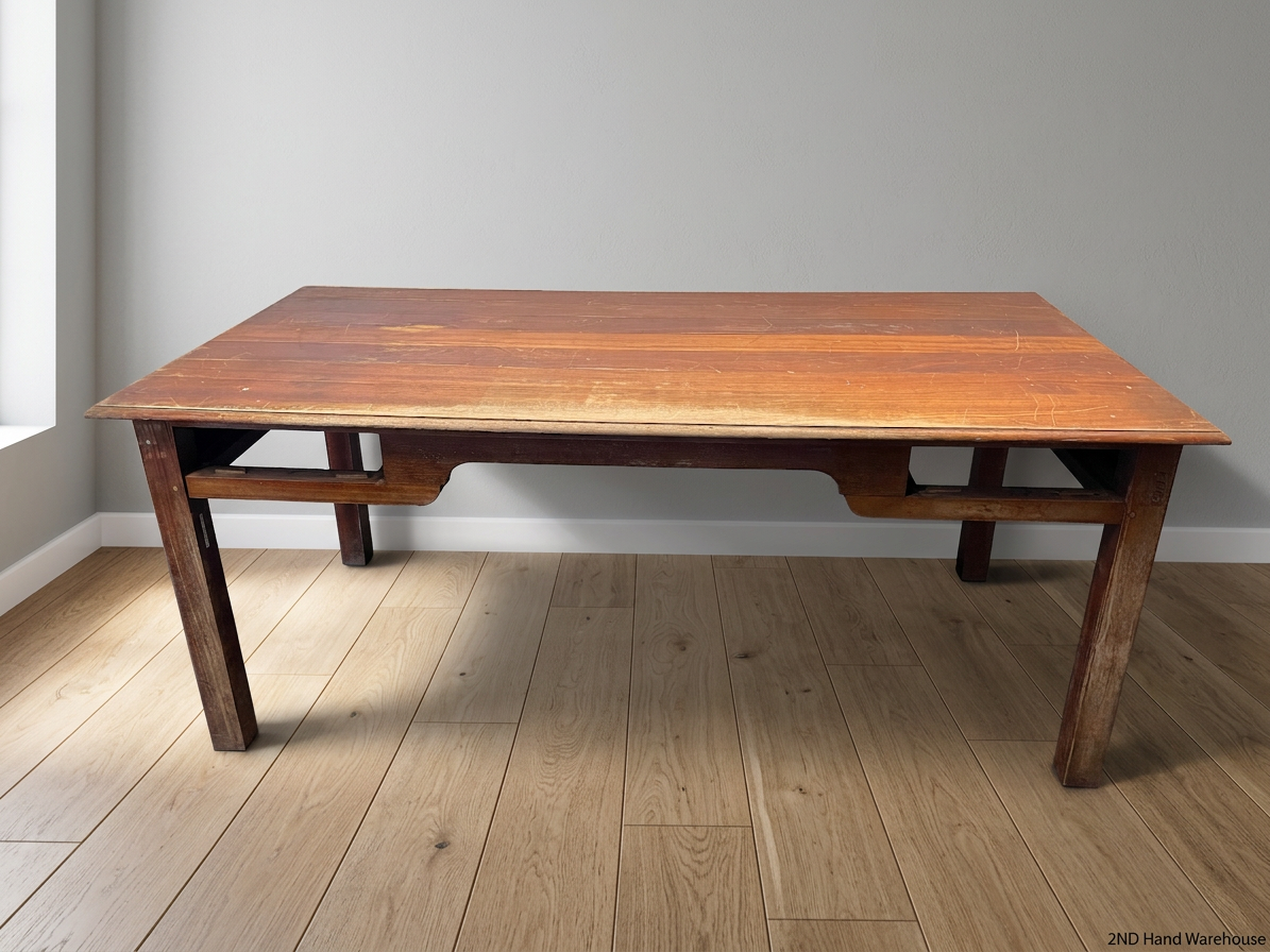 Large Timber Office Desk with Shaped Apron – styled product image