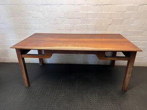 Large Timber Office Desk with Shaped Apron – top view