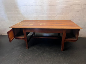 Large Wooden Office Desk with Side Organisers – back view