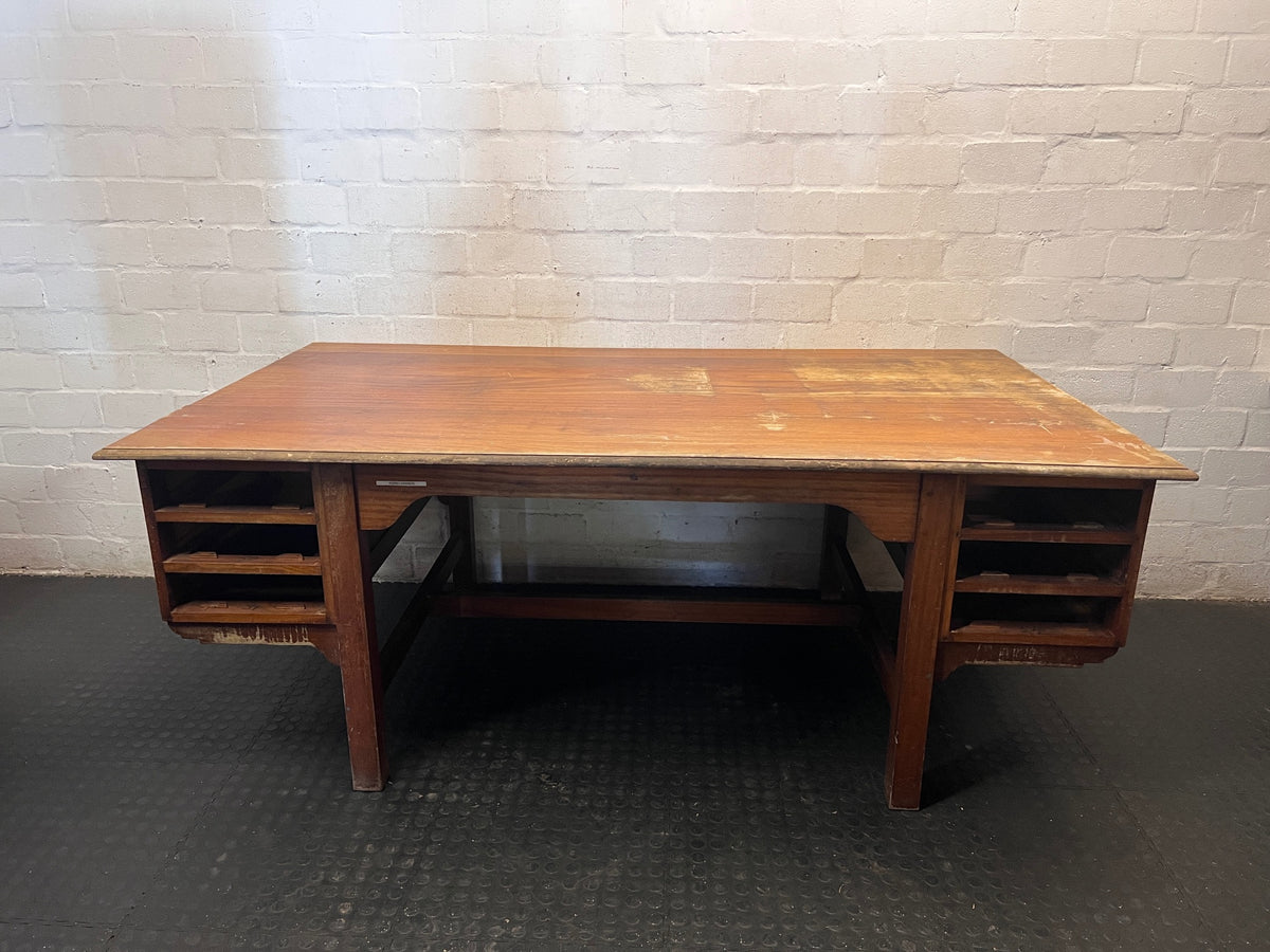 Large Wooden Office Desk with Side Organisers – main front view
