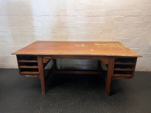 Large Wooden Office Desk with Side Organisers – main front view