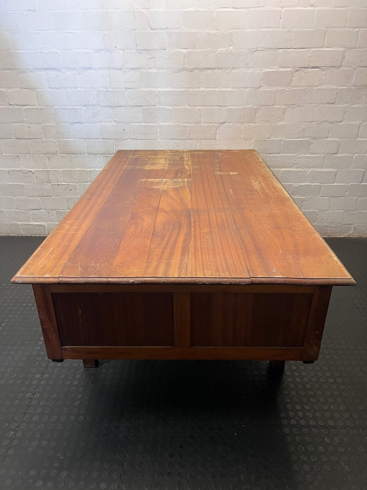Large Wooden Office Desk with Side Organisers – top view