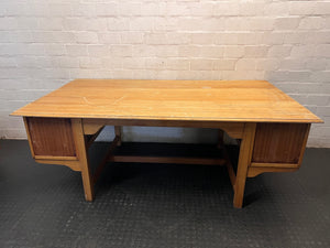 Large Wooden Office Desk with Double Pedestals – back view