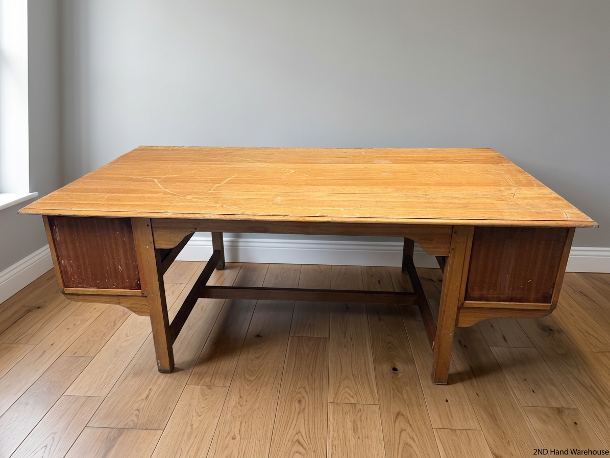 Large Wooden Office Desk with Double Pedestals – styled product image