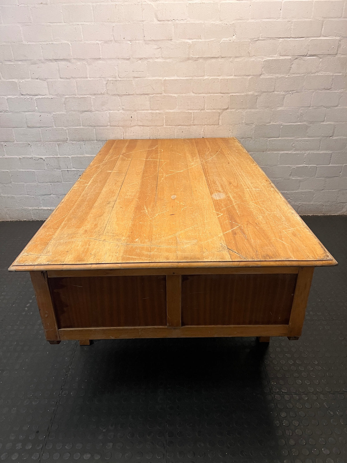 Large Wooden Office Desk with Double Pedestals – top view