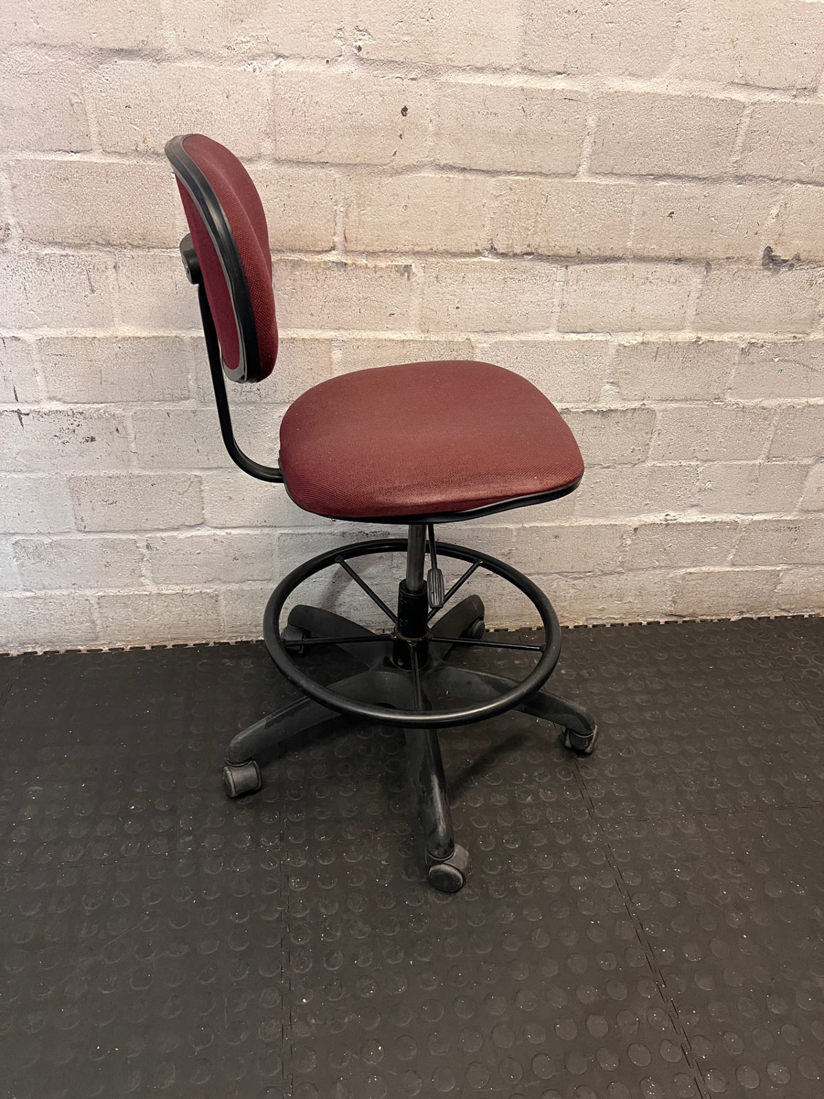 Burgundy Fabric Upholstered Office Chair with Footrest – back view