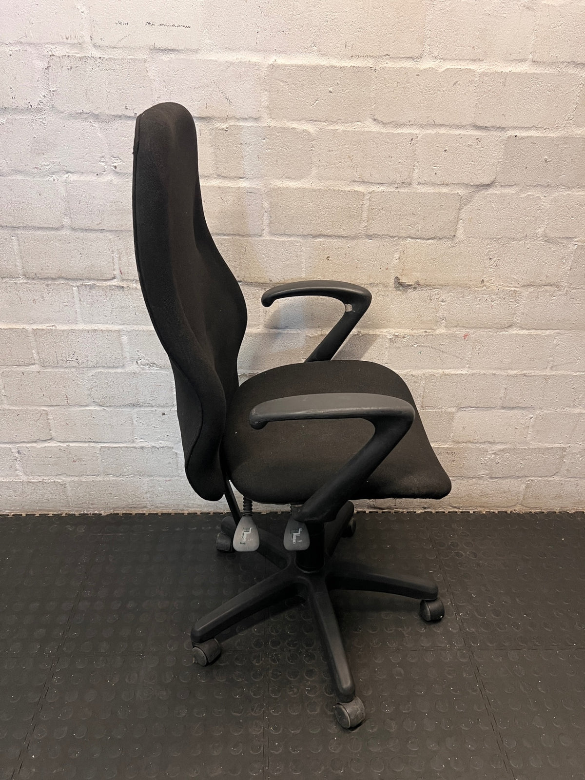 Black Fabric High-Back Office Swivel Chair – back view