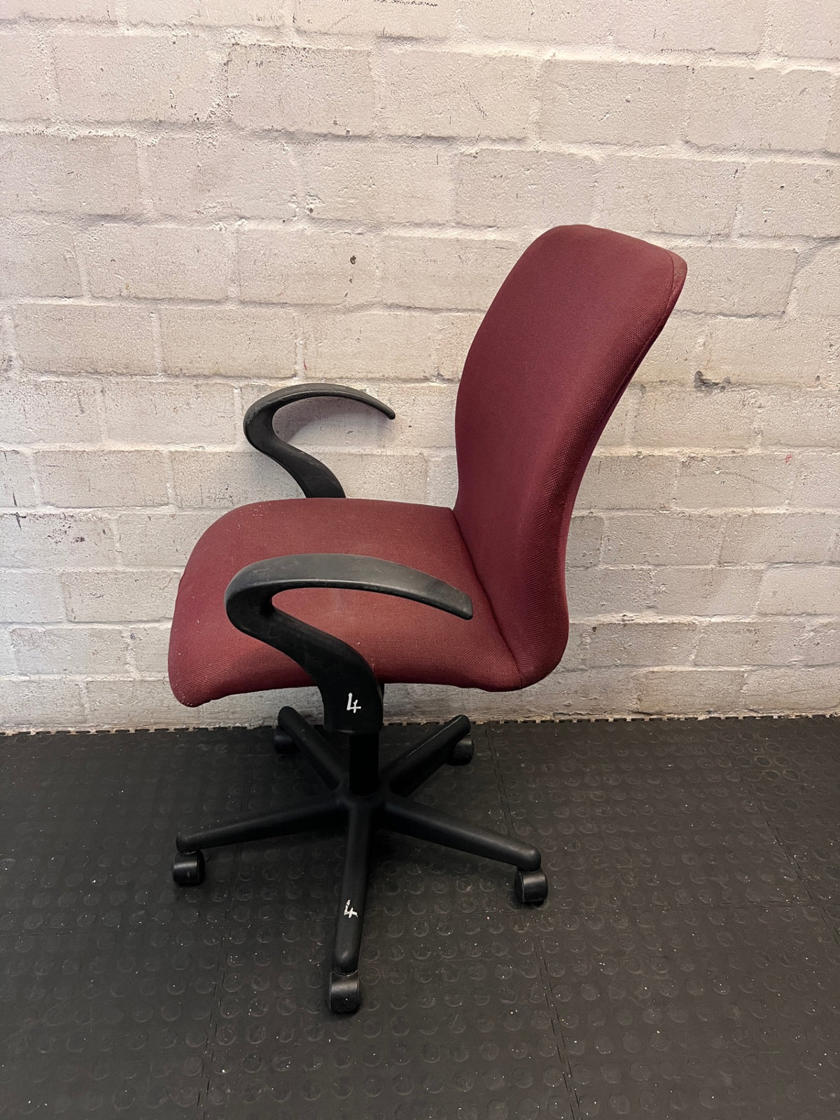 Burgundy Fabric Mid-Back Office Swivel Chair – side view