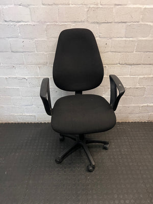 High-Back Black Fabric Office Chair with Armrests – top view