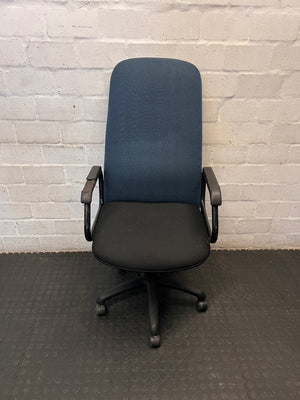 High-Back Fabric Swivel Office Chair in Blue and Black – main front view