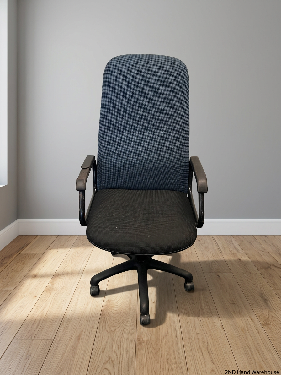 High-Back Fabric Swivel Office Chair in Blue and Black – styled product image