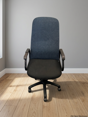 High-Back Fabric Swivel Office Chair in Blue and Black – styled product image
