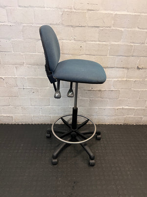 Blue Fabric Upholstered Draughting Office Stool – back view