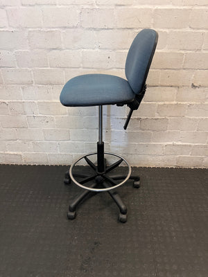 Blue Fabric Upholstered Draughting Office Stool – condition detail