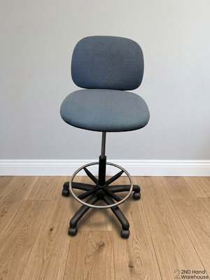 Blue Fabric Upholstered Draughting Office Stool – styled product image
