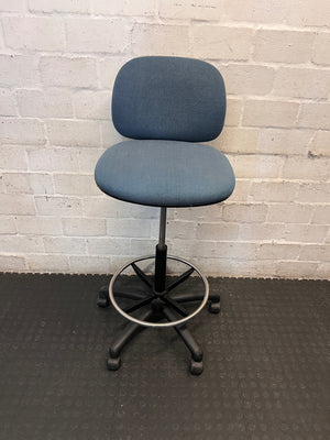 Blue Fabric Upholstered Draughting Office Stool – top view