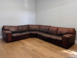Large Brown Leather Corner Couch — Damaged Leather Upholstery – styled product image