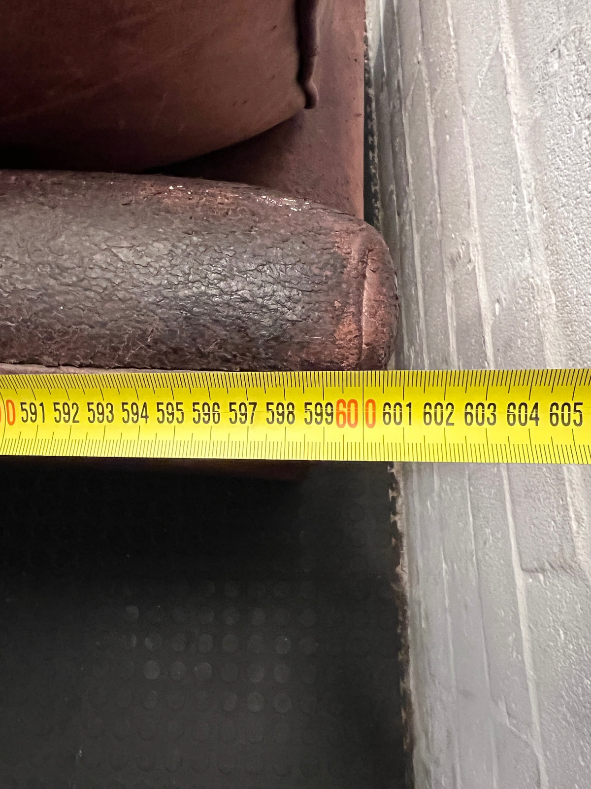 Large Brown Leather Corner Couch — Damaged Leather Upholstery – width measurement