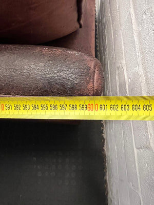 Large Brown Leather Corner Couch — Damaged Leather Upholstery – width measurement