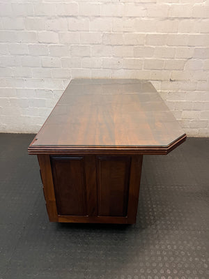Solid Wood Executive Desk with Glass Top and 8 Drawers – back view