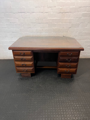 Solid Wood Executive Desk with Glass Top and 8 Drawers – side view