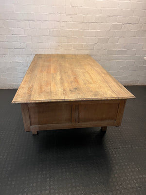 Large Timber Office Desk with Integrated Pigeon-Hole Shelves – back view