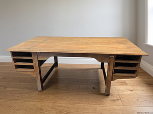 Large Timber Office Desk with Integrated Pigeon-Hole Shelves – styled product image