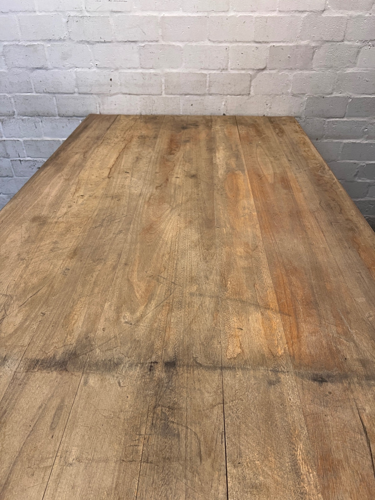 Large Timber Office Desk with Integrated Pigeon-Hole Shelves – top view