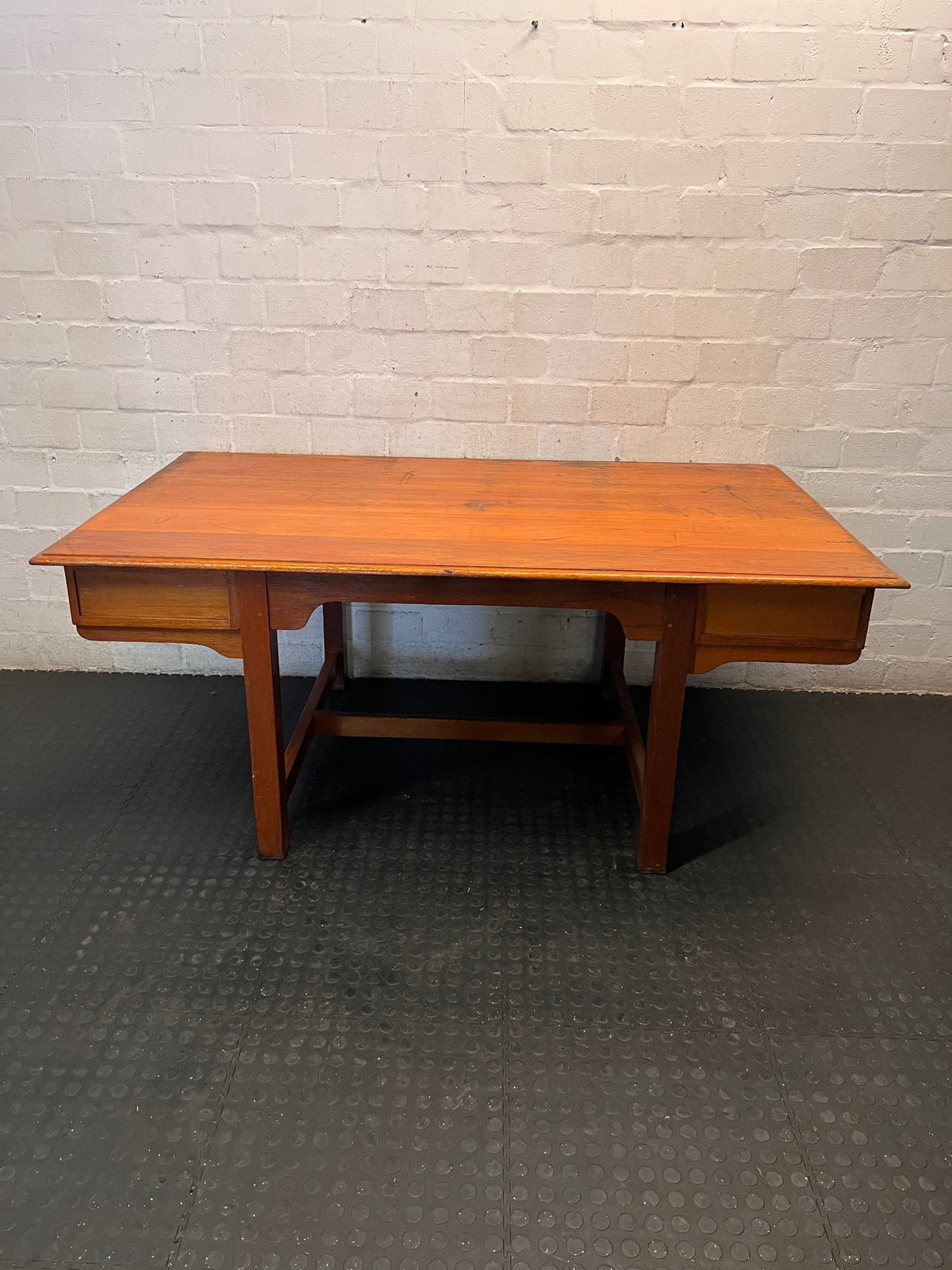 Large Wooden Office Desk with Two Drawers – back view