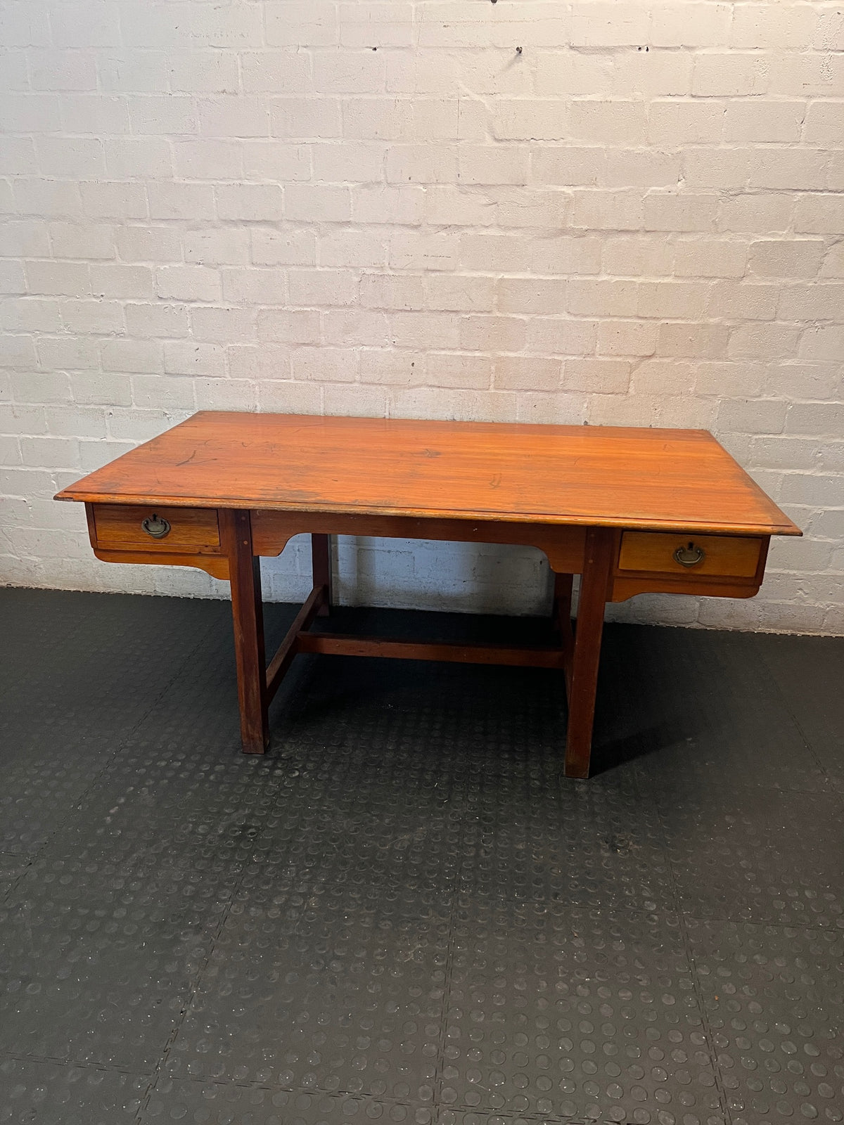 Large Wooden Office Desk with Two Drawers – main front view