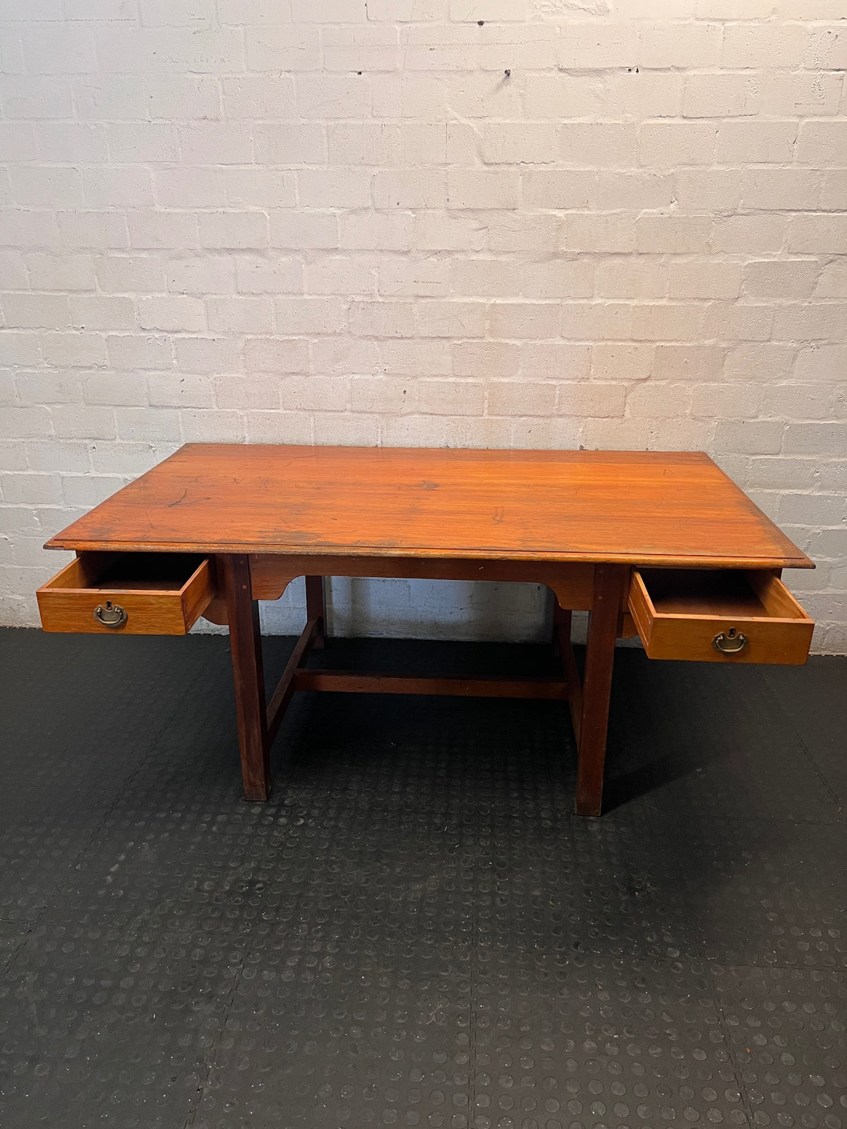 Large Wooden Office Desk with Two Drawers – side view