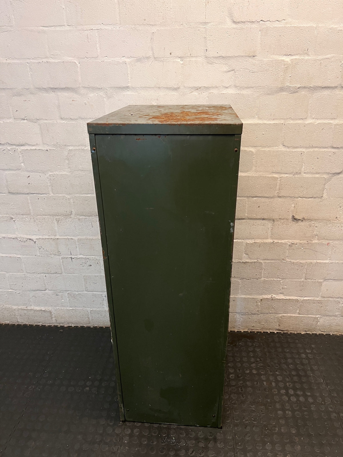 Four Drawer Metal Filing Cabinet in Olive Green – back view
