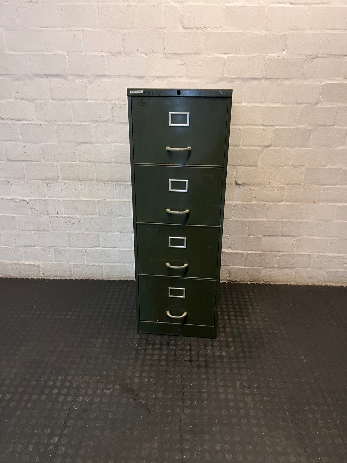 Four Drawer Metal Filing Cabinet in Olive Green – main front view