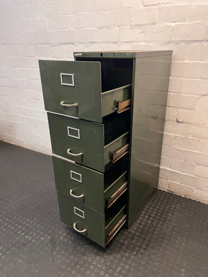 Four Drawer Metal Filing Cabinet in Olive Green – side view