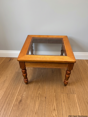 Square Wooden Side Table with Glass Inset Top – styled product image