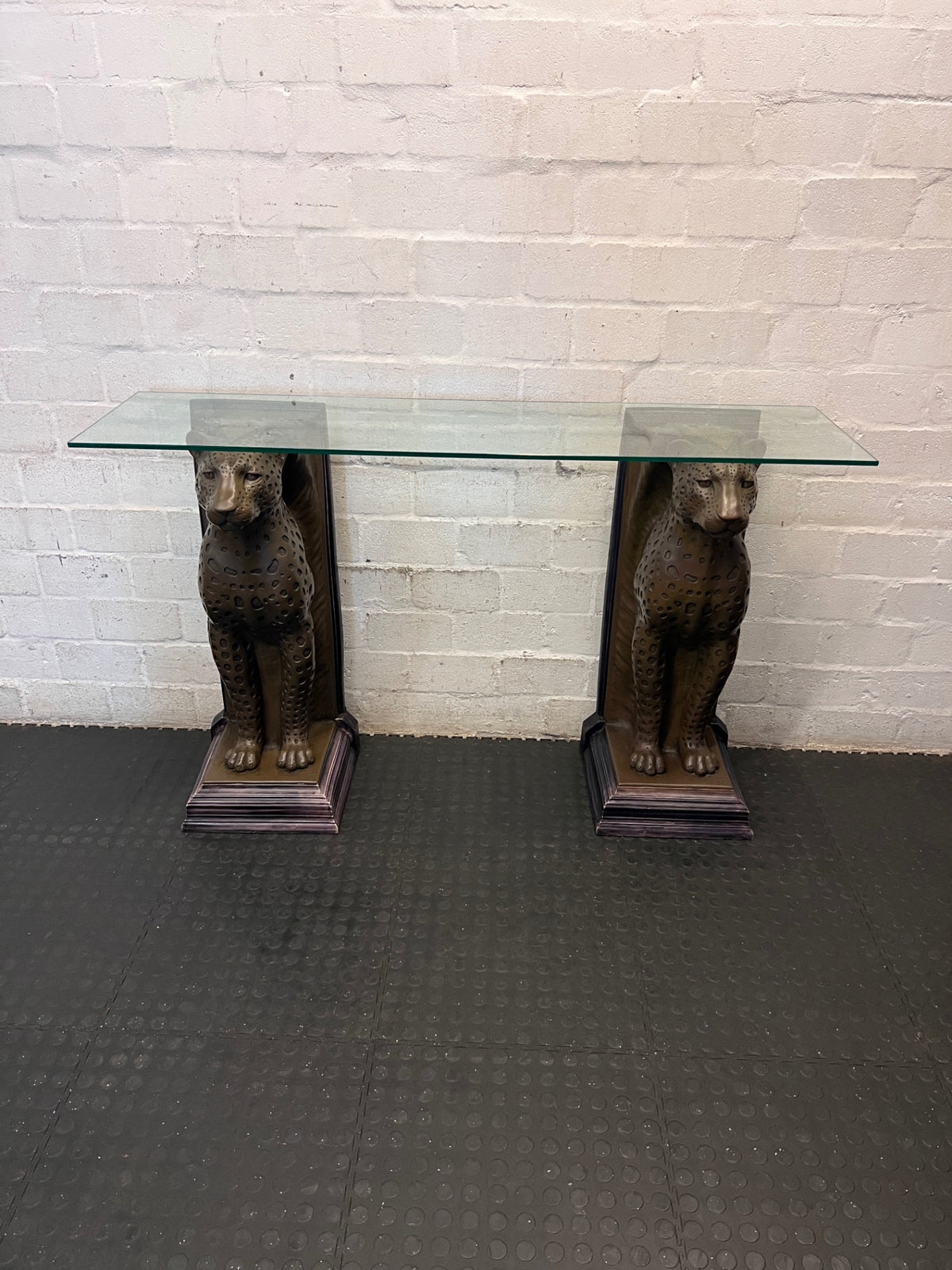 Willie Botha Bronze-Style Leopard Console Table – main front view