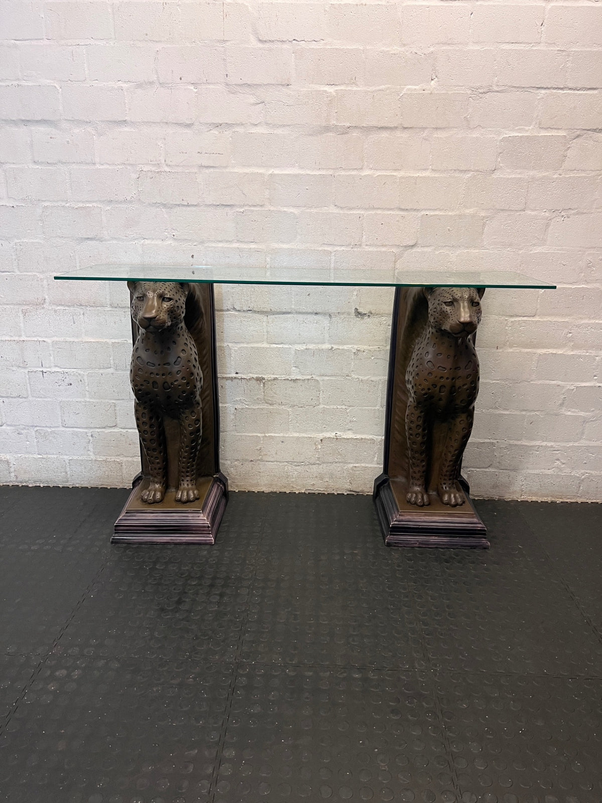 Willie Botha Bronze-Style Leopard Console Table – top view