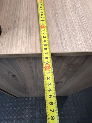 Two-Tone Computer Desk with Monitor Stand and Shelving – depth measurement