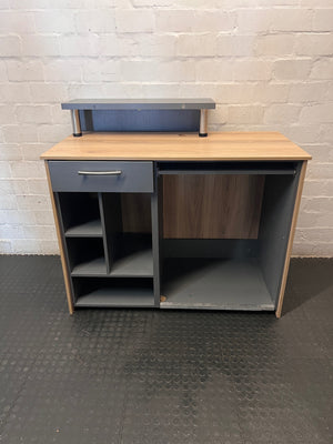 Two-Tone Computer Desk with Monitor Stand and Shelving – main front view
