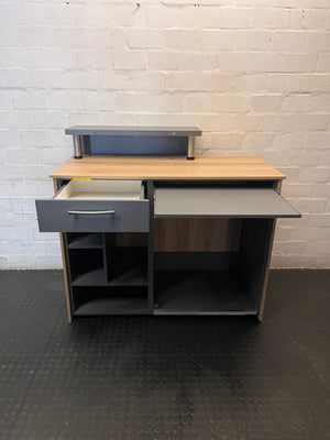 Two-Tone Computer Desk with Monitor Stand and Shelving – side view