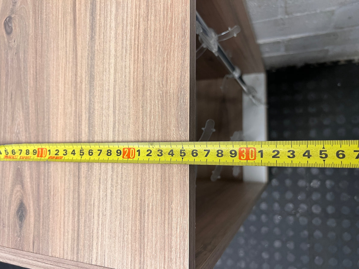 Wood Look Display Cabinet with Internal Racks – depth measurement